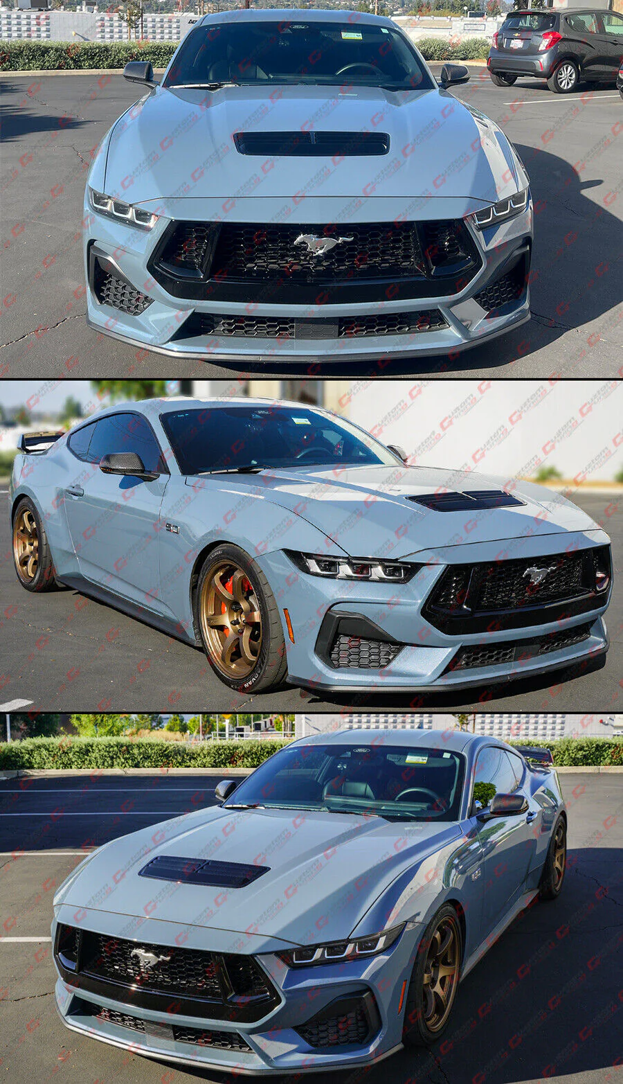 For 2024-2025 Ford Mustang Dry Carbon Fiber Side Mirror Cover Cap Overlay W/ Light - Image 3
