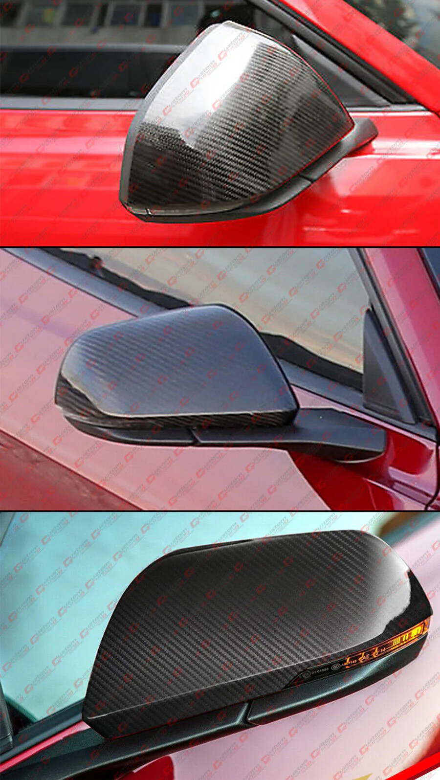 For 2024-2025 Ford Mustang Dry Carbon Fiber Side Mirror Cover Cap Overlay W/ Light - Image 4