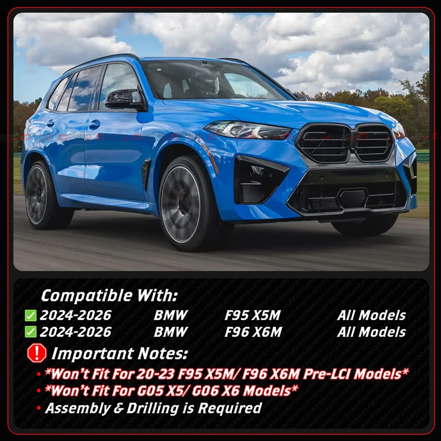 For 2024-2026 BMW F95 X5M F96 X6M LCI LT Style Gloss Black Front Bumper Lip Splitter - Image 2