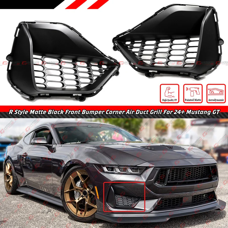 For 2024-2026 Ford Mustang GT S650 Matt Black R Style Front Bumper Air Duct Fog Light Cover Mesh Grille - Image 2