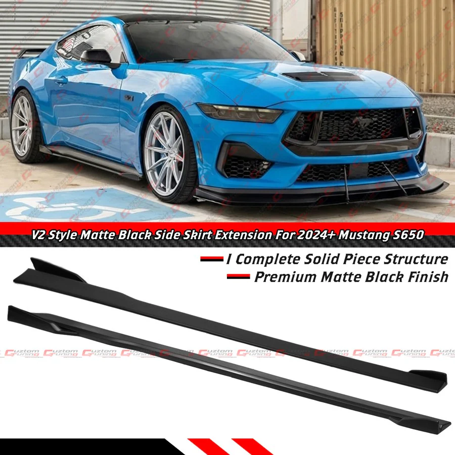 For 2024-2026 Ford Mustang S650 GT Coupe V2 Winglet Black Side Skirt Extension Splitter - Image 2