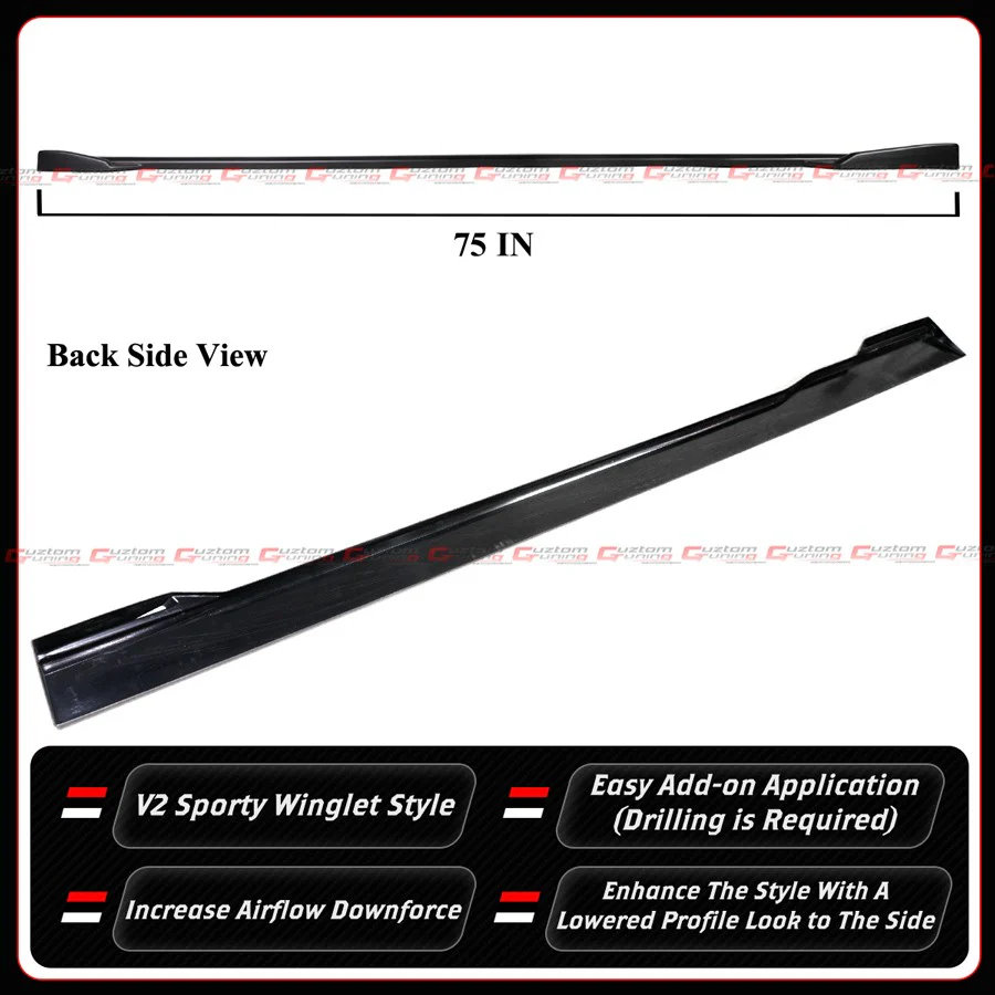 For 2024-2026 Ford Mustang S650 GT Coupe V2 Winglet Black Side Skirt Extension Splitter - Image 5