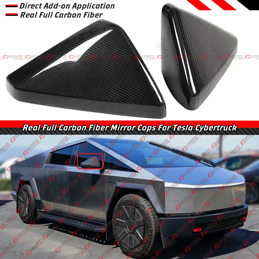 For 2024-2026 Tesla Cybertruck Direct Add-on Full Carbon Fiber Side Mirror Cover Cap - Image 2