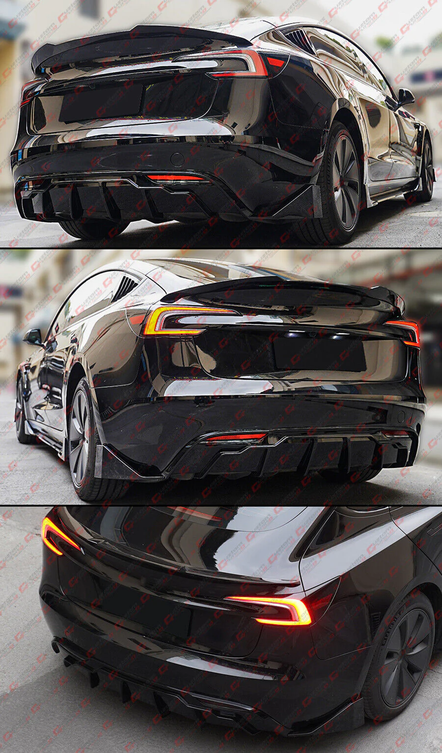 For 2024-2026 Tesla Model 3 Highland V Style Gloss Black Rear Bumper Diffuser Kit - Image 5