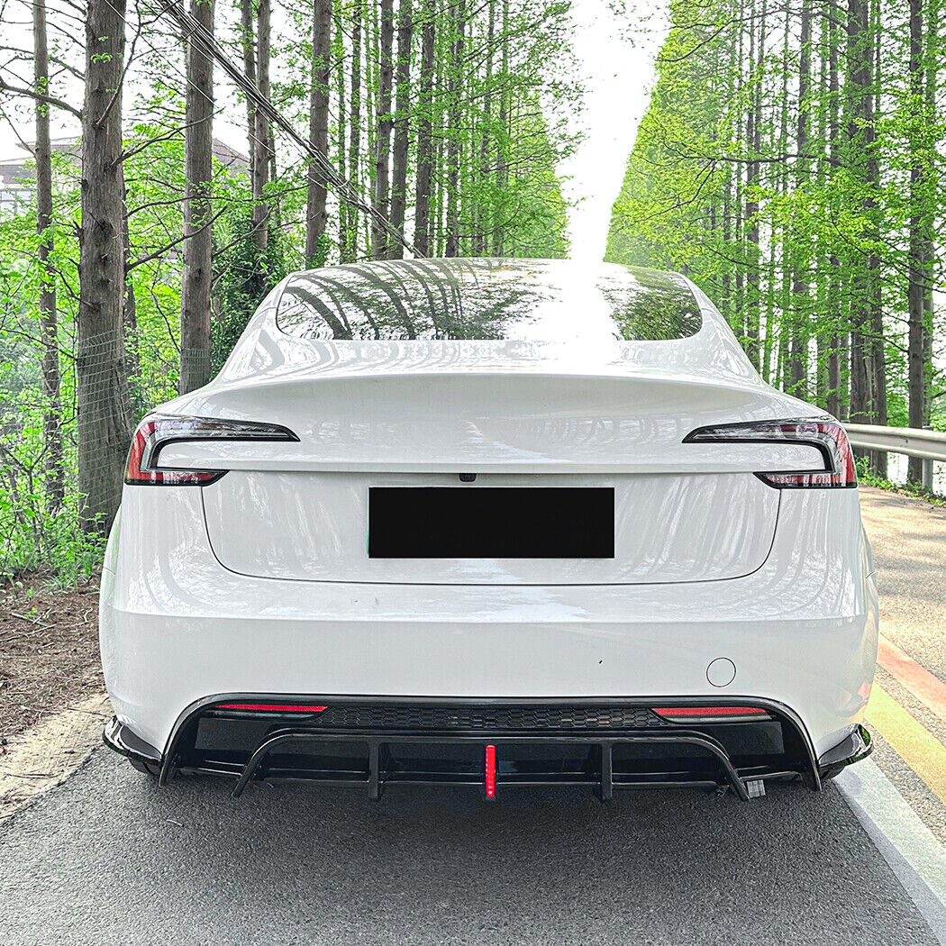 For 2024+ Tesla Model 3 Rear Bumper Lip Splitter Spoiler Diffuser Gloss Black - Image 2