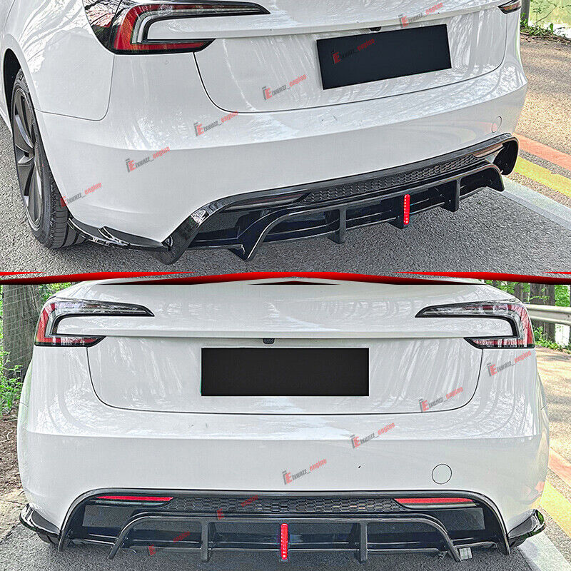 For 2024+ Tesla Model 3 Rear Bumper Lip Splitter Spoiler Diffuser Gloss Black - Image 3