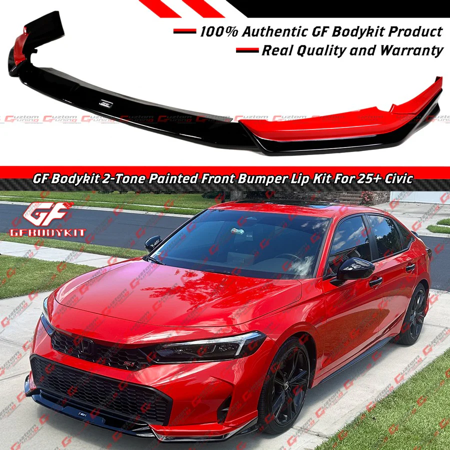 For 2025-2026 Honda Civic 11.5th Rallye Red Black Front Bumper Lip Splitter - Image 2