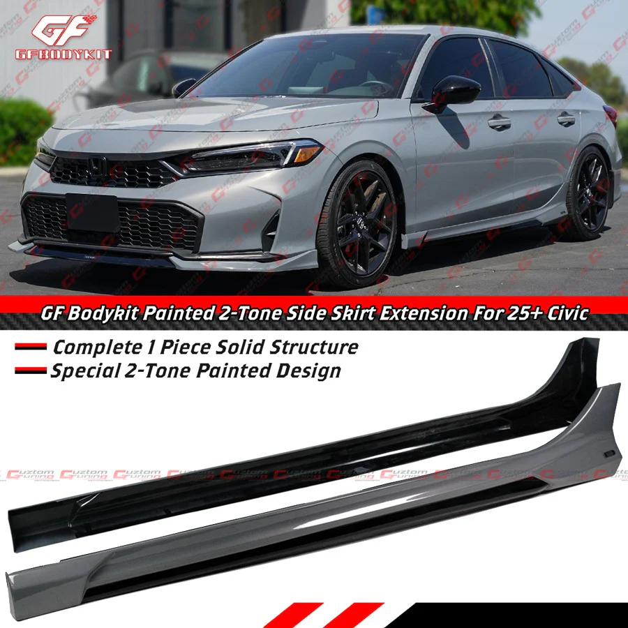 For 2022-2025-2026 Honda Civic Urban Gray Pearl 2 Toned Side Skirt Extension - Image 2