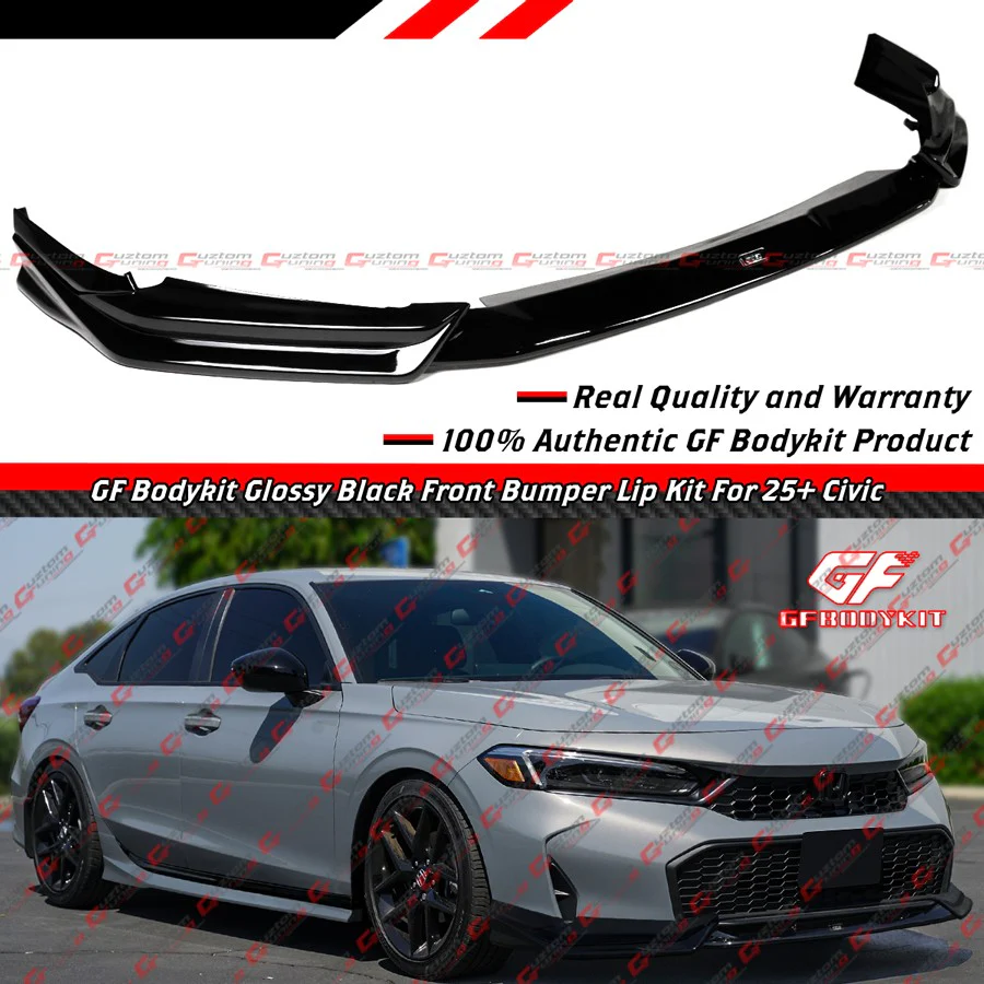 For 2025-2026 Honda Civic GF Bodykit Gloss Black Pearl Front Bumper Lip Splitter - Image 2