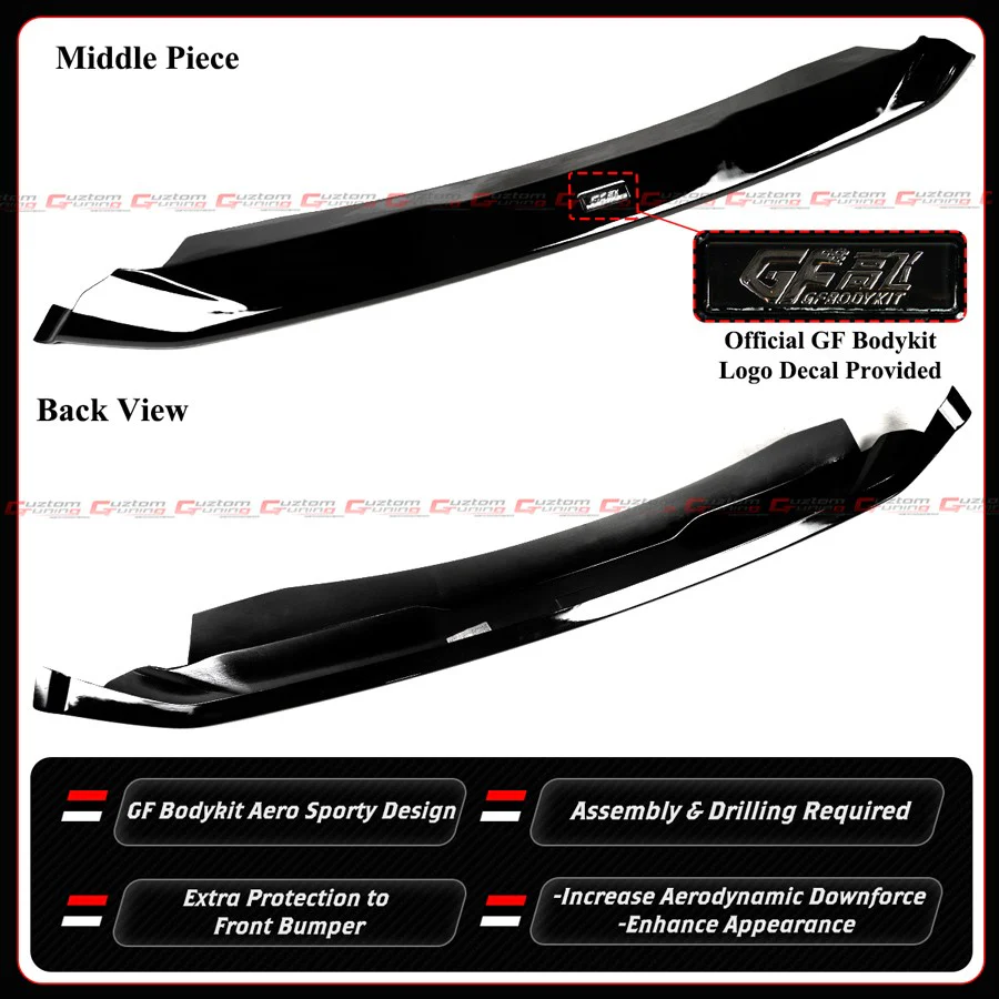 For 2025-2026 Honda Civic GF Bodykit Gloss Black Pearl Front Bumper Lip Splitter - Image 5