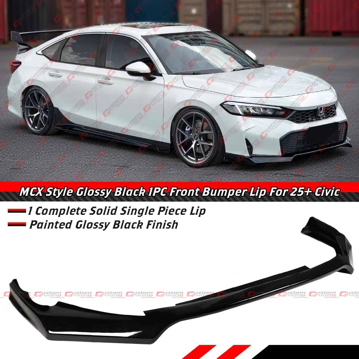 For 2025-2026 Honda Civic 11th M Style Gloss Black 1PC Front Bumper Lip Spoiler