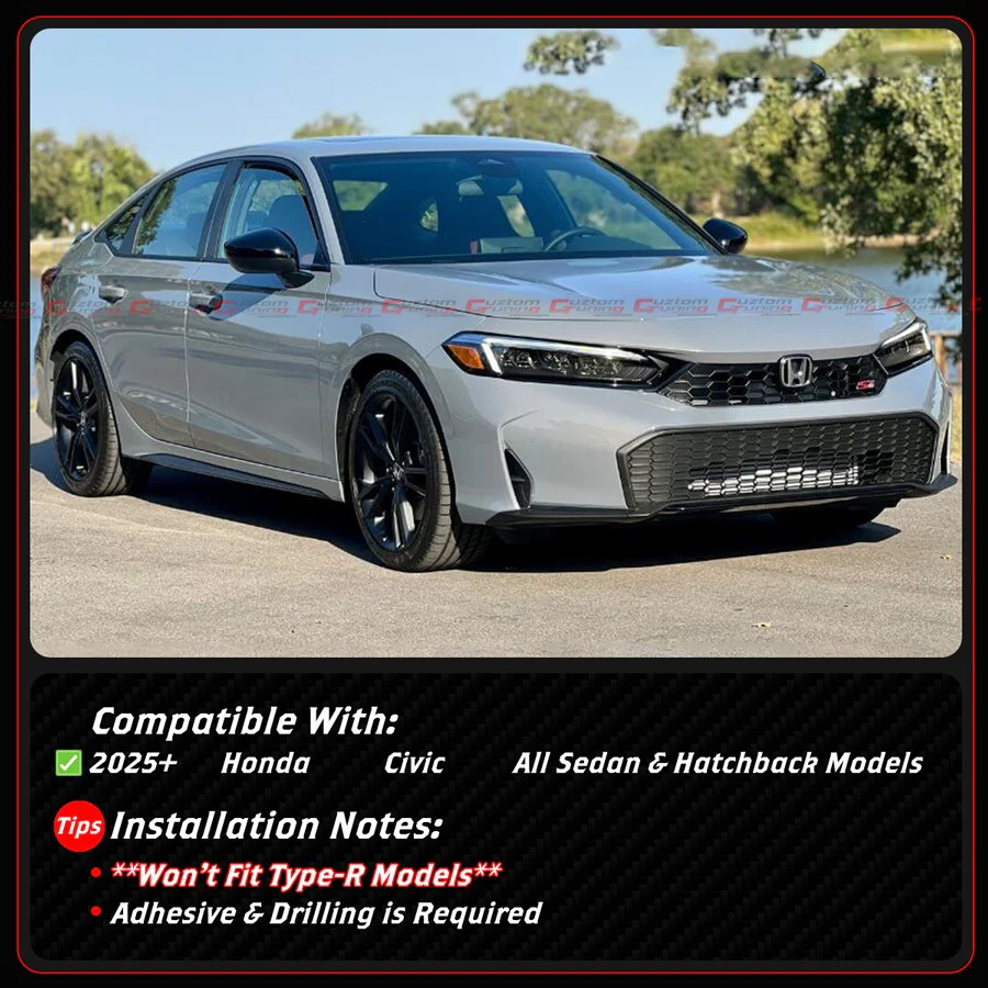 For 2025-2026 Honda Civic Sedan Hatchback V2 Gloss Black Front Bumper Lip Splitter - Image 3