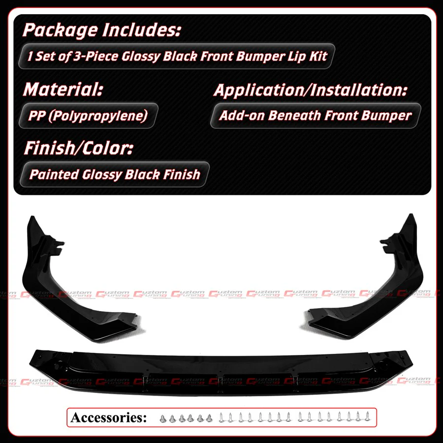 For 2025-2026 Honda Civic Sedan Hatchback V2 Gloss Black Front Bumper Lip Splitter - Image 4