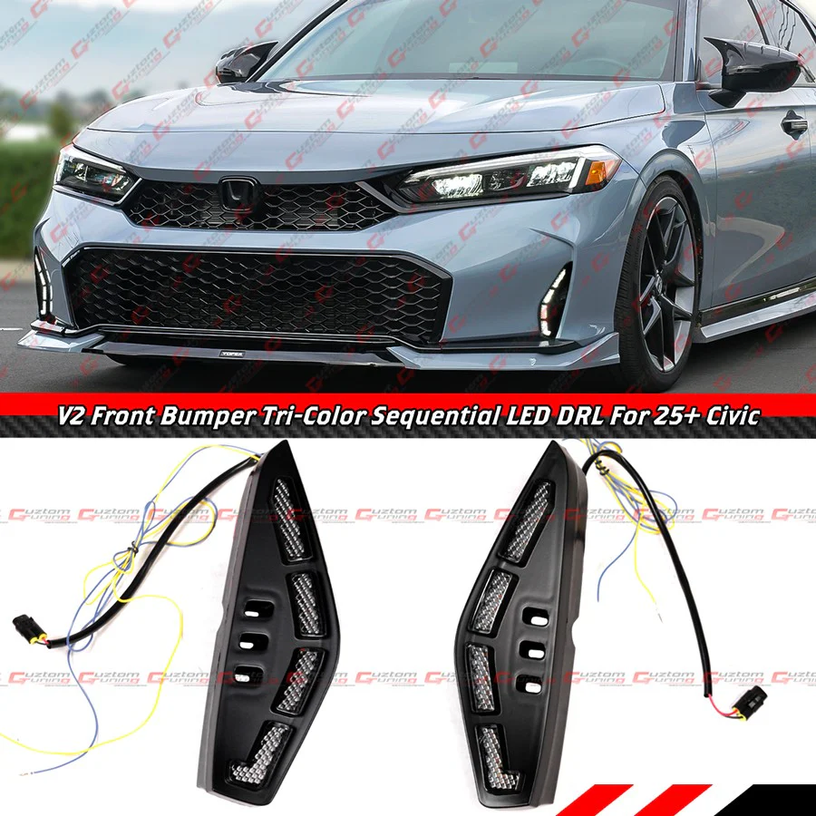 For 2025-2026 Honda Civic V2 Front Bumper Sequential DRL Daytime Running LED Light