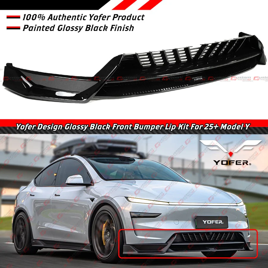 For 2025-2026 Tesla Model Y Juniper Gloss Black Front Bumper Lip Kit By Yofer - Image 2