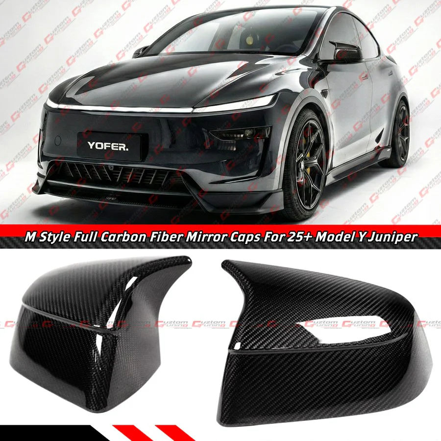 For 2025-2026+ Tesla Model Y Juniper M Style Full Carbon Fiber Side Mirror Cover Caps (Add-On/Stick On) - Image 2