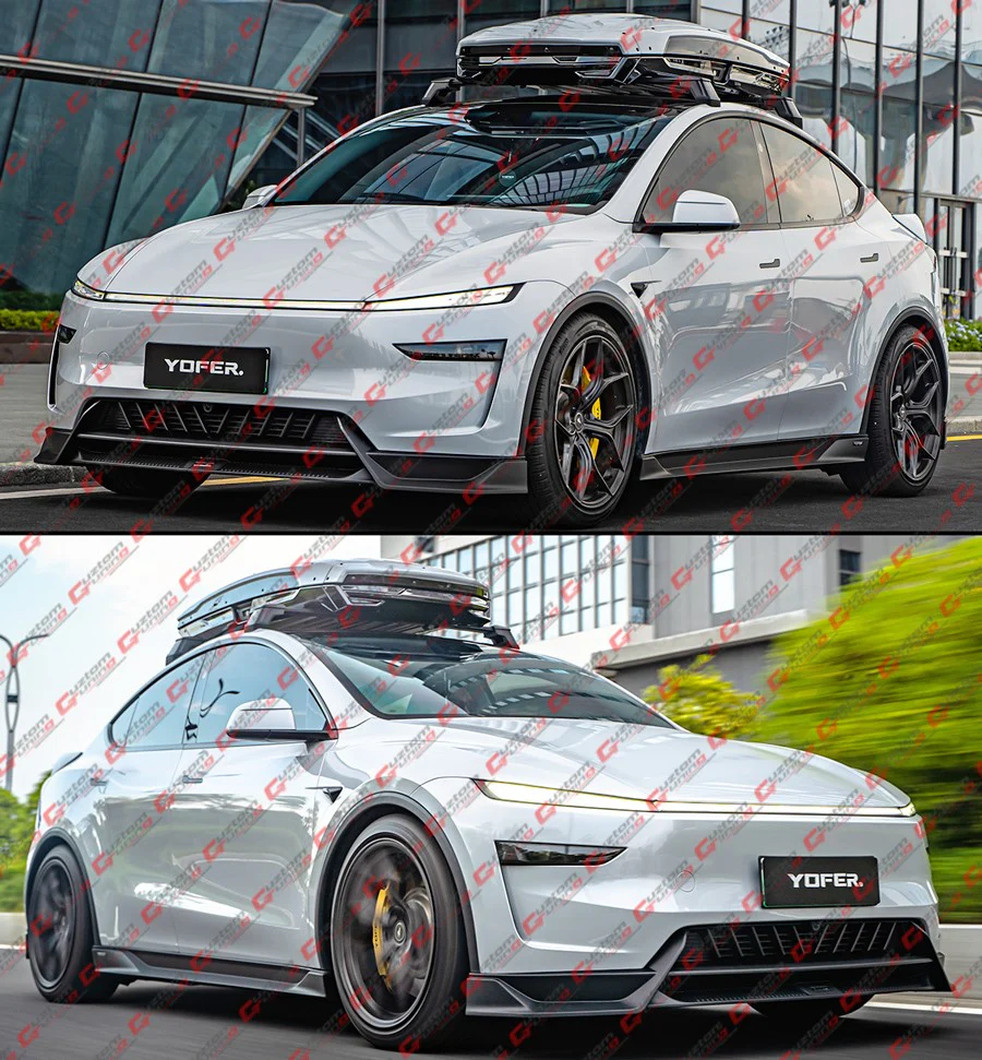 For 2025-2026 Tesla Model Y Juniper Matte Black Front Bumper Lip Kit By Yofer - Image 10