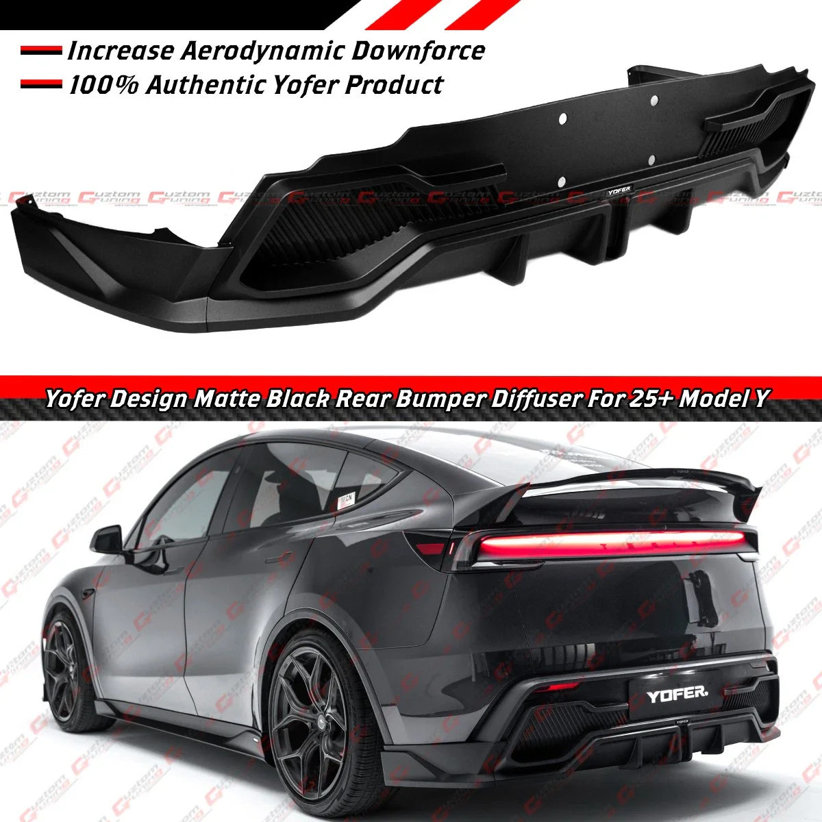 For 2025-2026 Tesla Model Y Juniper Yofer Matte Black Rear Bumper Diffuser Kit - Image 2