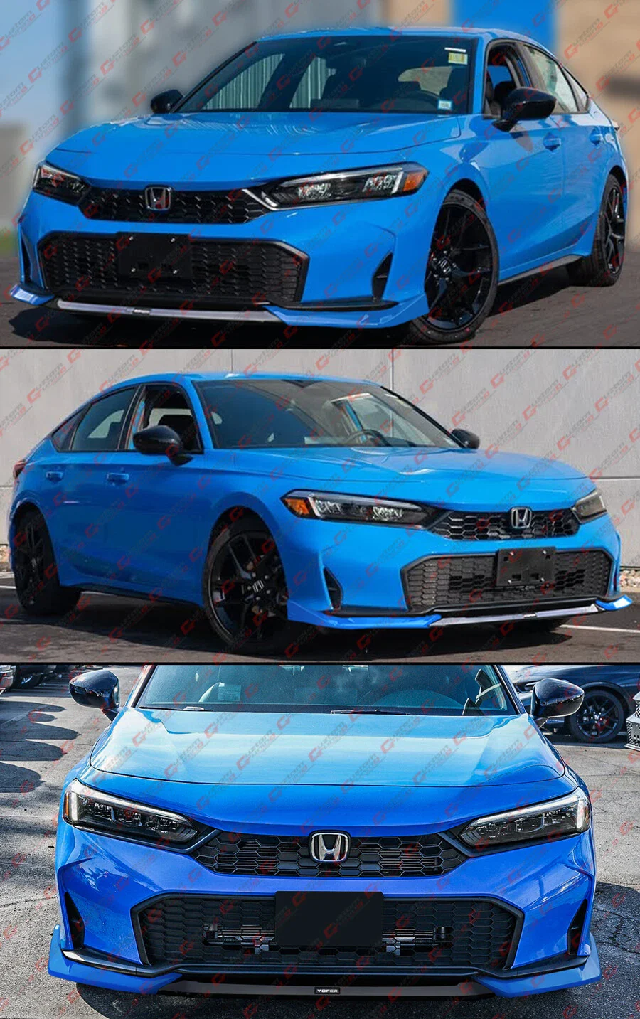 For 2025-2026 Honda Civic Yofer Boost Blue Black 2 Tone Front Bumper Lip Splitter - Image 9