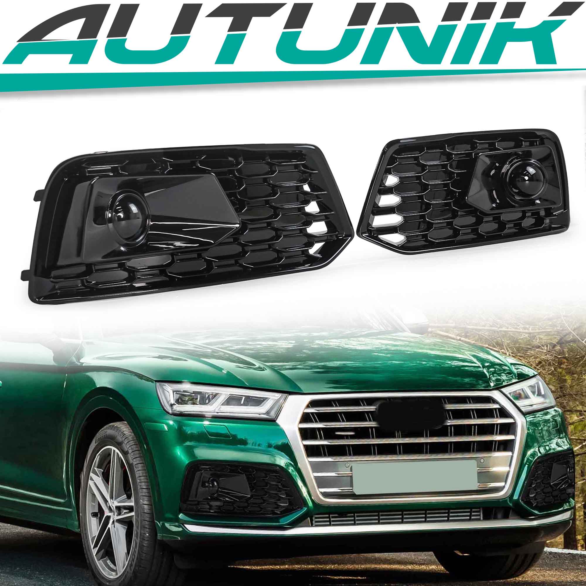 Gloss Black Front Fog Light Cover Grille Bezels For AUDI Q5 NON-Sline 2018 2019 2020 - Image 2