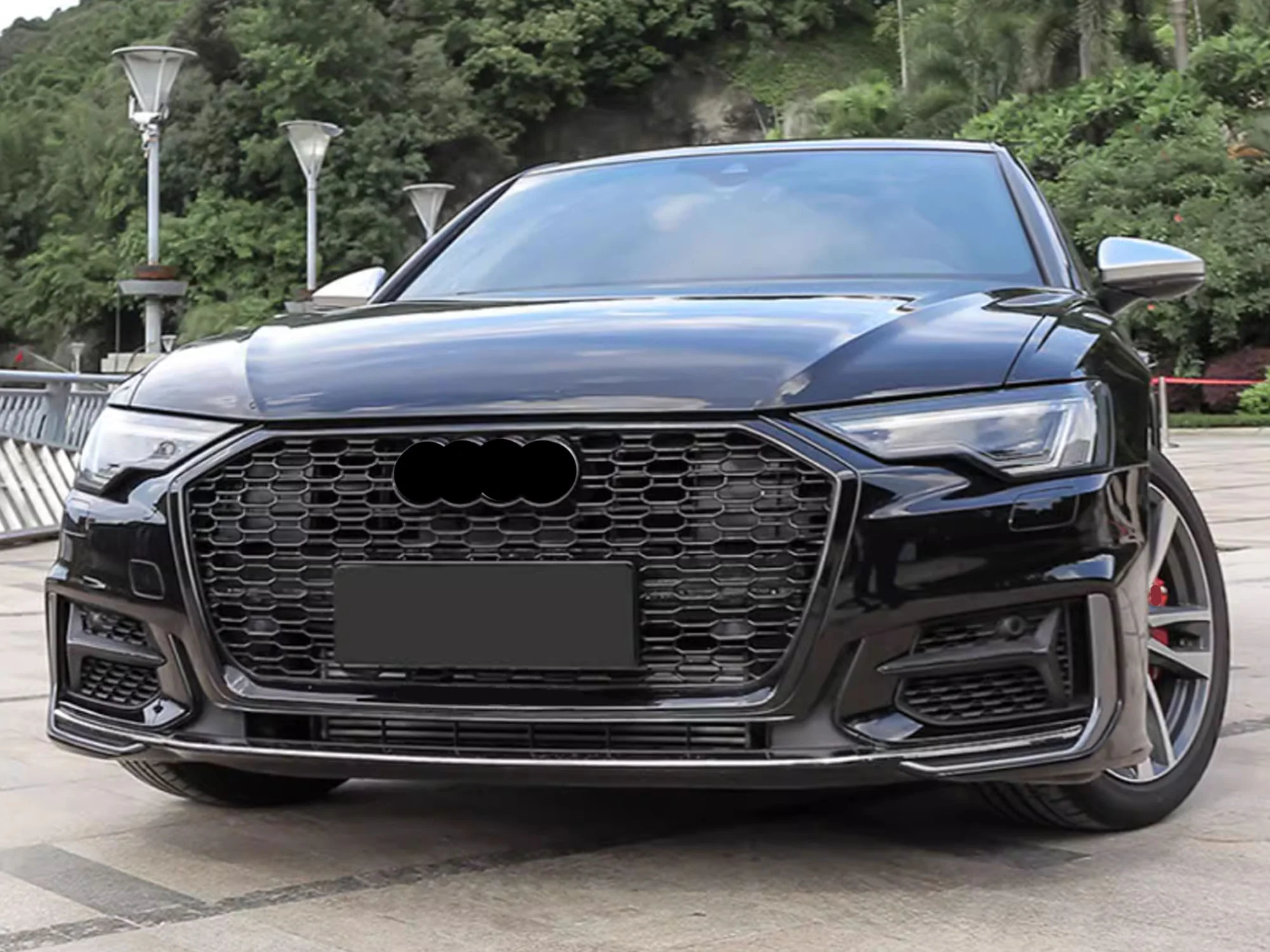 Pair L+R Honeycomb Fog Light Grille Cover Bezels For AUDI A6 C8 S-line S6 2019-2025 - Image 3