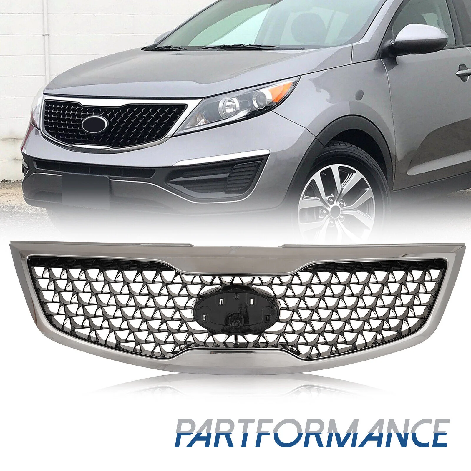 For Kia Sportage 2014-2016 Front Upper Grille Chrome Assembly - Image 2
