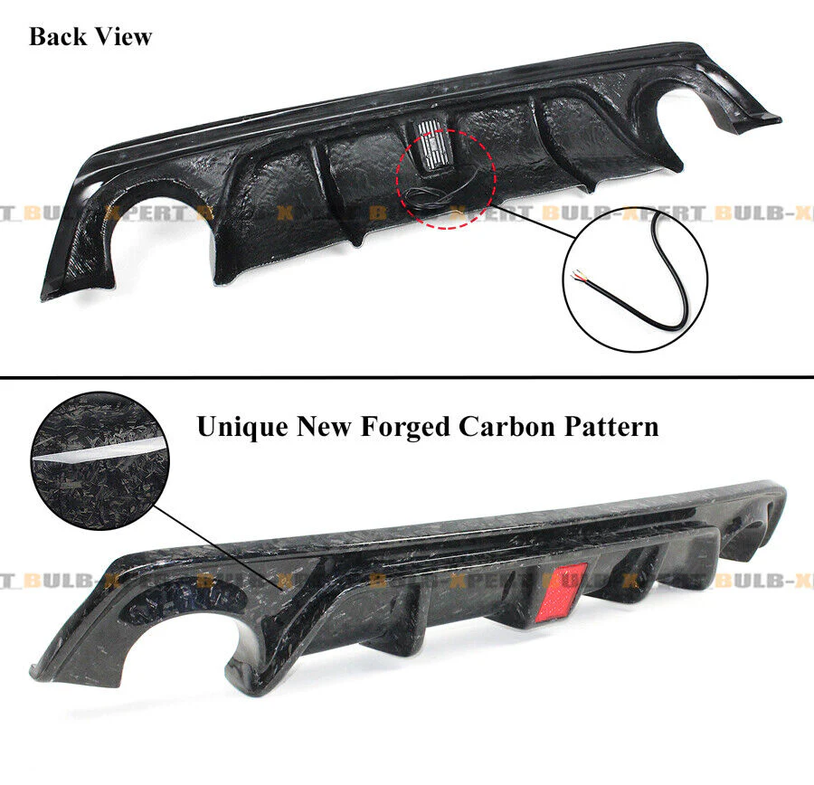 Forged Carbon Fiber Rear Diffuser w/ LED Light for Infiniti Q50 2018 2019 2020 2021 2022 2023 2024 - Image 3