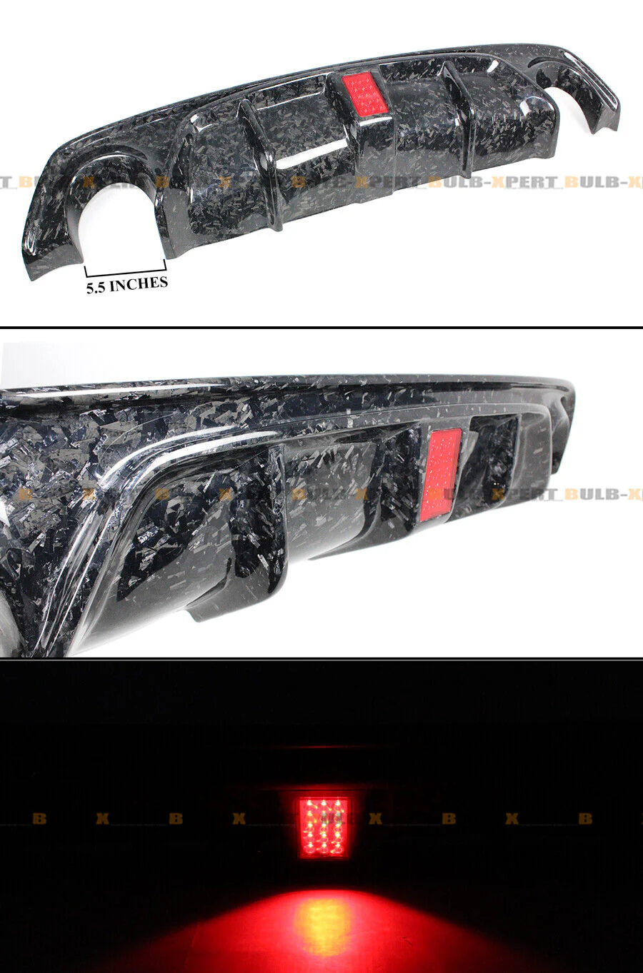 Forged Carbon Fiber Rear Diffuser w/ LED Light for Infiniti Q50 2018 2019 2020 2021 2022 2023 2024 - Image 4