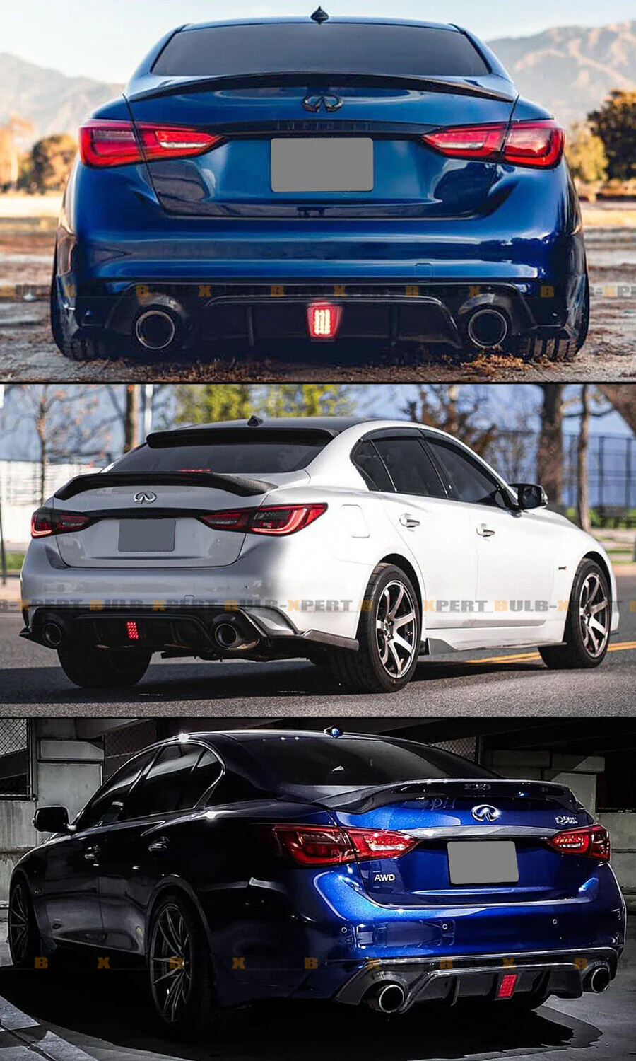 Forged Carbon Fiber Rear Diffuser w/ LED Light for Infiniti Q50 2018 2019 2020 2021 2022 2023 2024 - Image 5