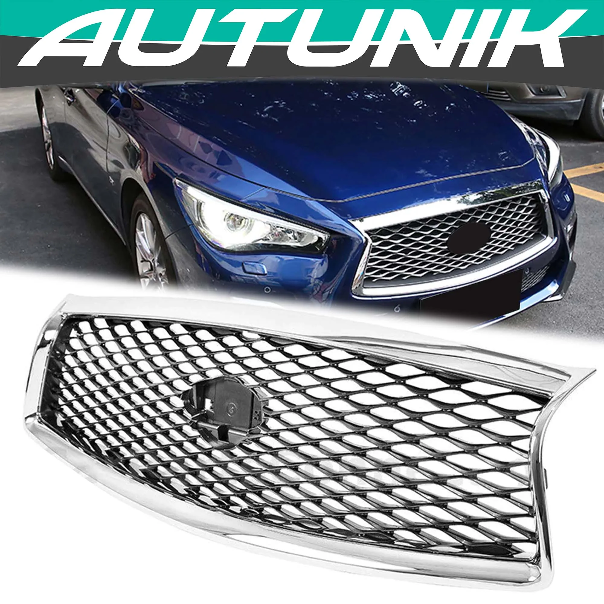 Chrome Front Bumper Upper Grill For Infiniti Q50 2014-2017