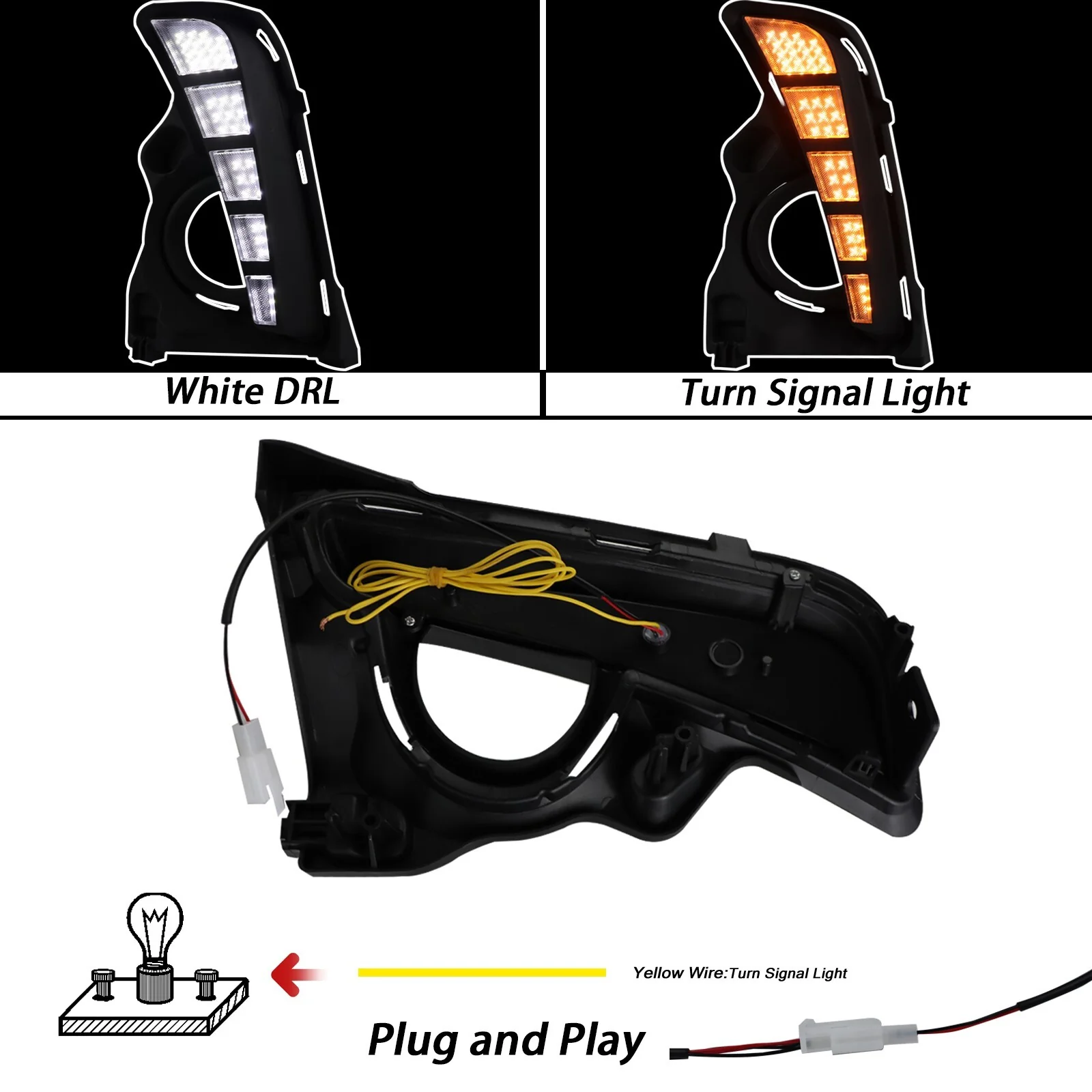 Front Bumper Fog Lights For Toyota Highlander 2017-2019 DRL Turn Signal Lamp - Image 3