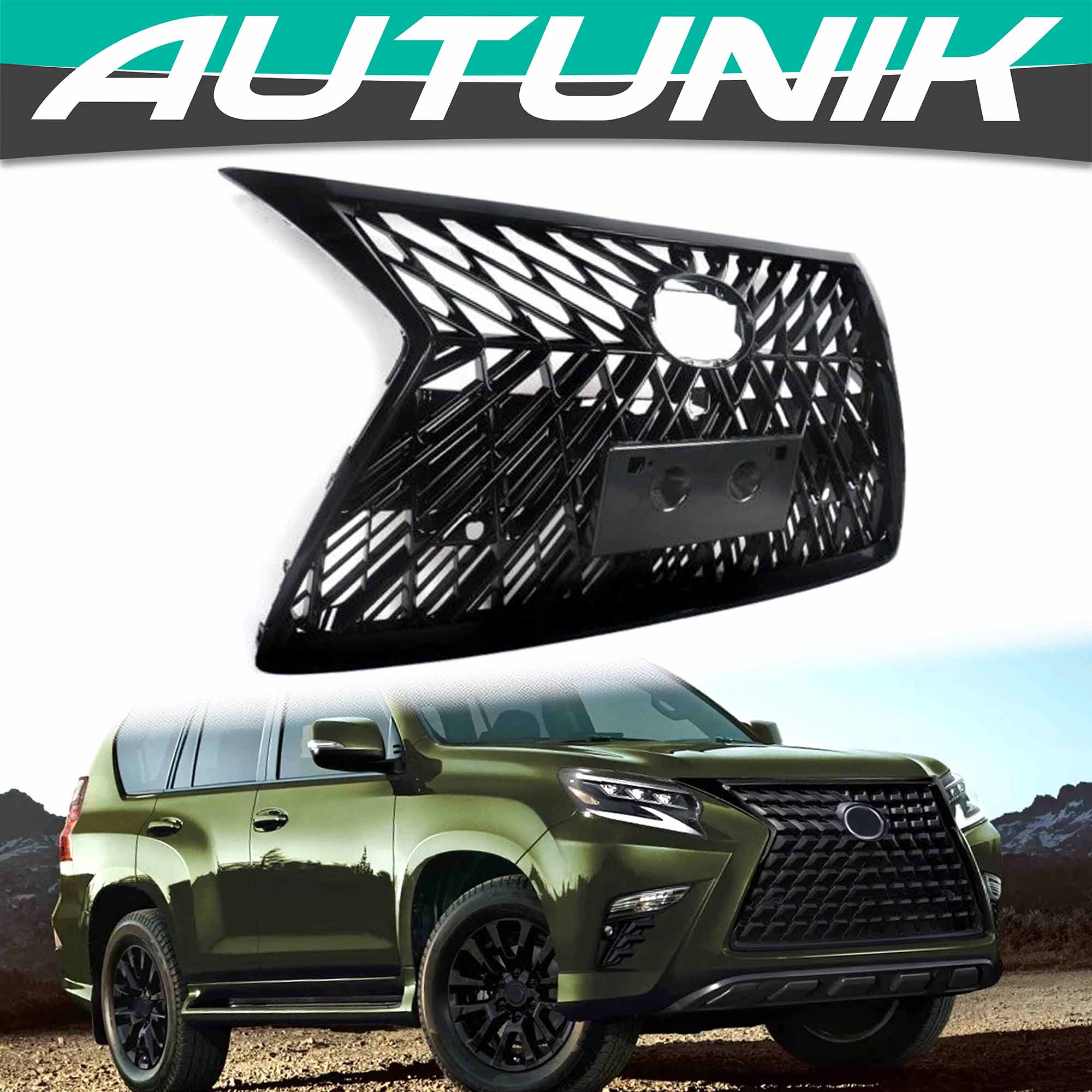 Front Bumper Grill Gloss Black W/ License Plate For Lexus GX460 2014-2022 - Image 2