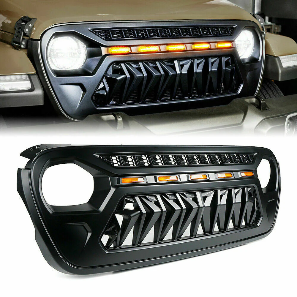 Front Bumper Grill Grille w/ Lights for Jeep Wrangler JL Gladiator JT 2019-2023 - Image 2
