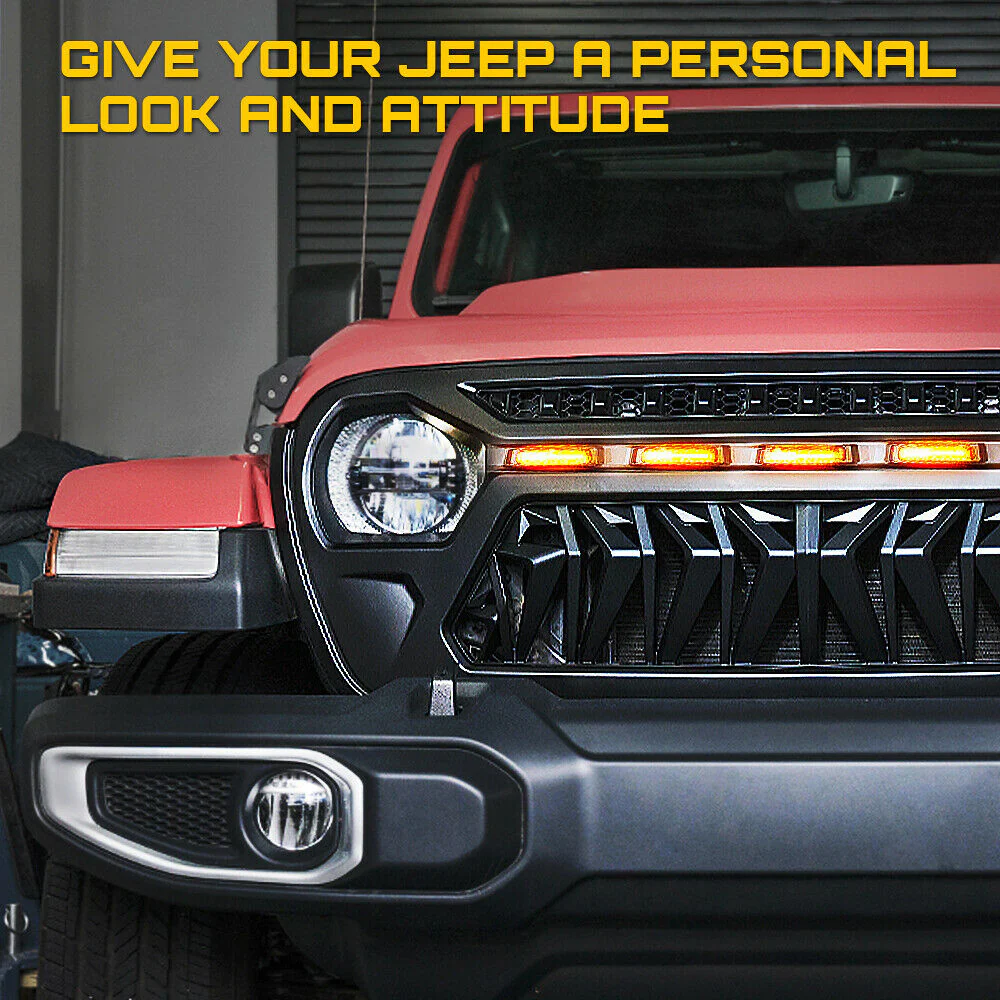 Front Bumper Grill Grille w/ Lights for Jeep Wrangler JL Gladiator JT 2019-2023 - Image 5