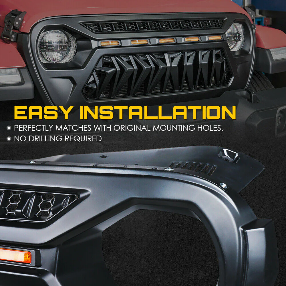 Front Bumper Grill Grille w/ Lights for Jeep Wrangler JL Gladiator JT 2019-2023 - Image 7