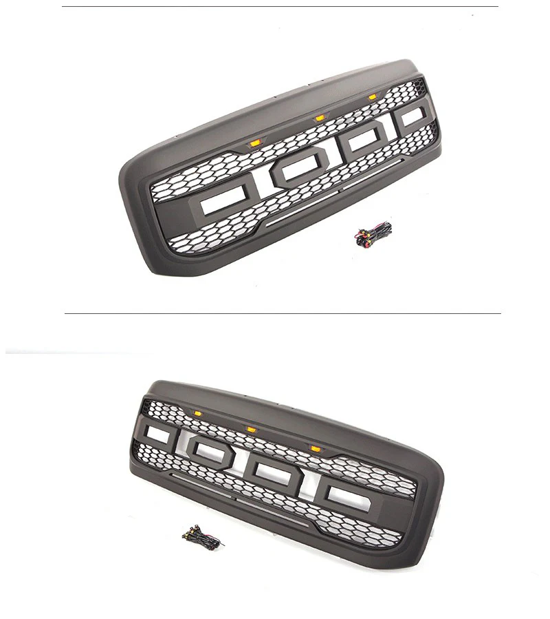 Front Bumper Grille Mesh Grill W/LEDs Matte Black ABS for Ford F250 1999-2004 - Image 4