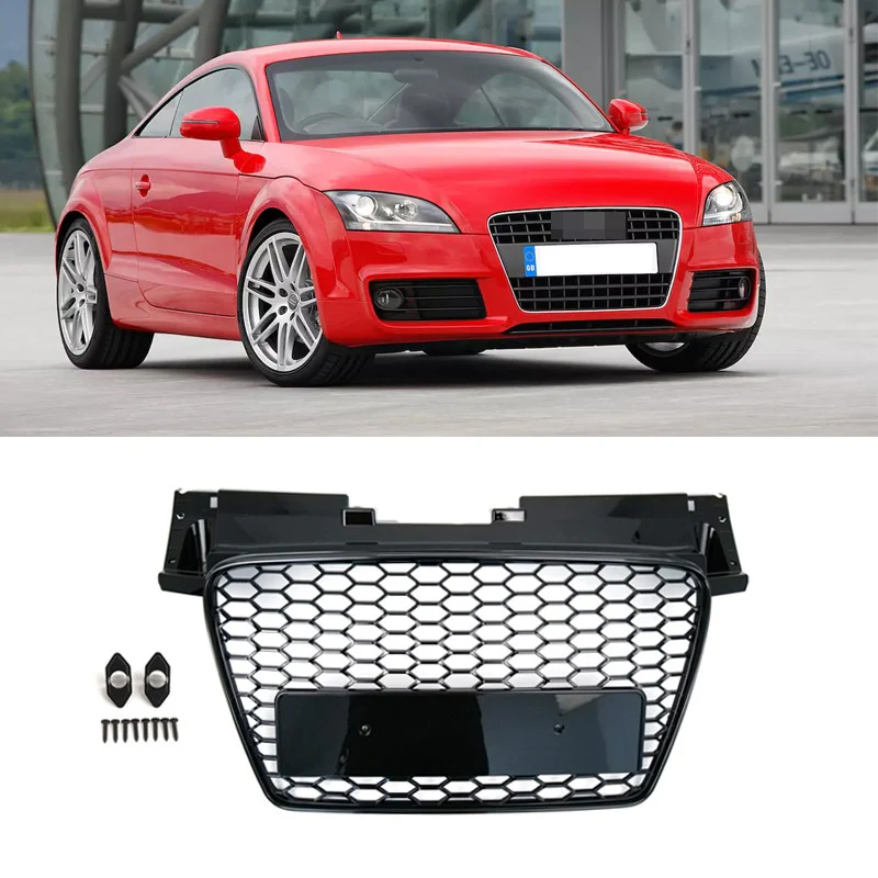 Front Bumper Radiator Grille Hex Grill Gloss Black For Audi TT TTS MK2 2007-2014 - Image 2