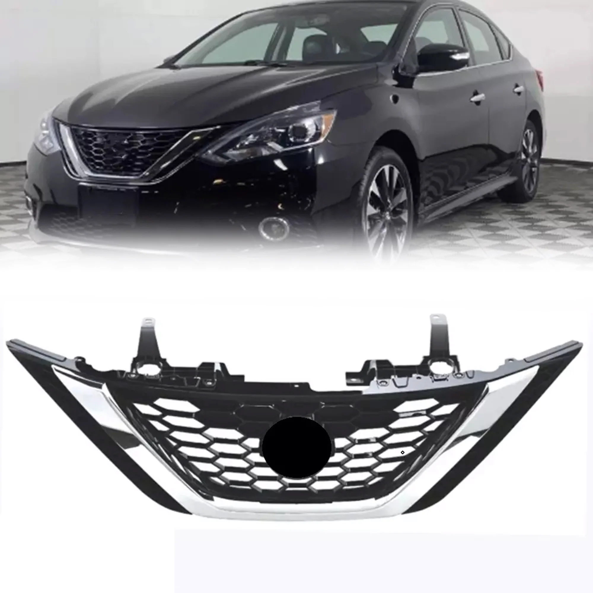 Chrome Black Front Bumper Upper Grille For Nissan Sentra 2016-2018