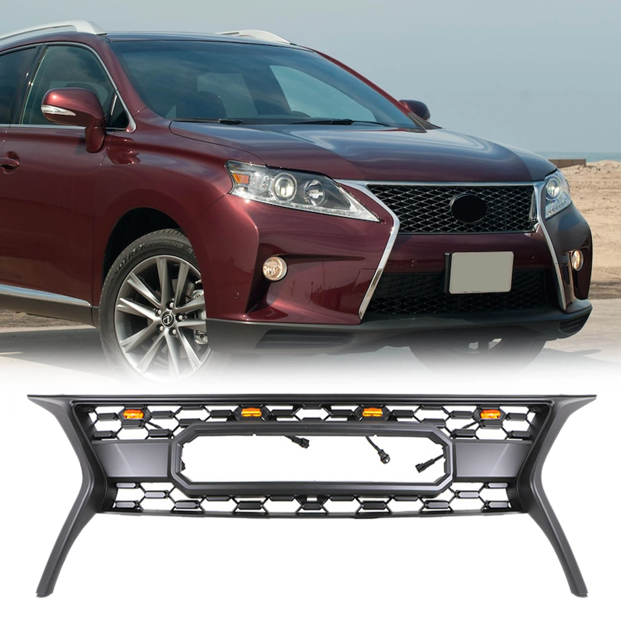Front Bumper Upper Grille Mesh Grill w/Light for Lexus Rx 270 350 450H 2013-2016