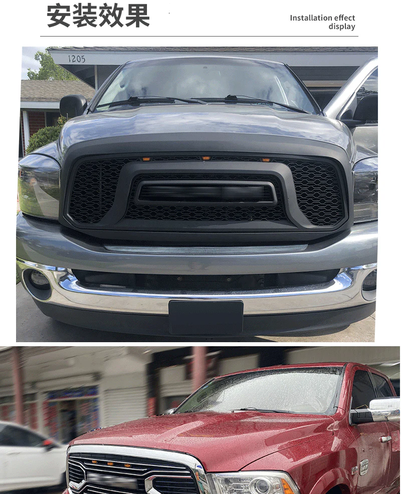 Front Bumper Upper Grille Middle Grids Honeycomb for Dodge RAM 2002-2005 - Image 2