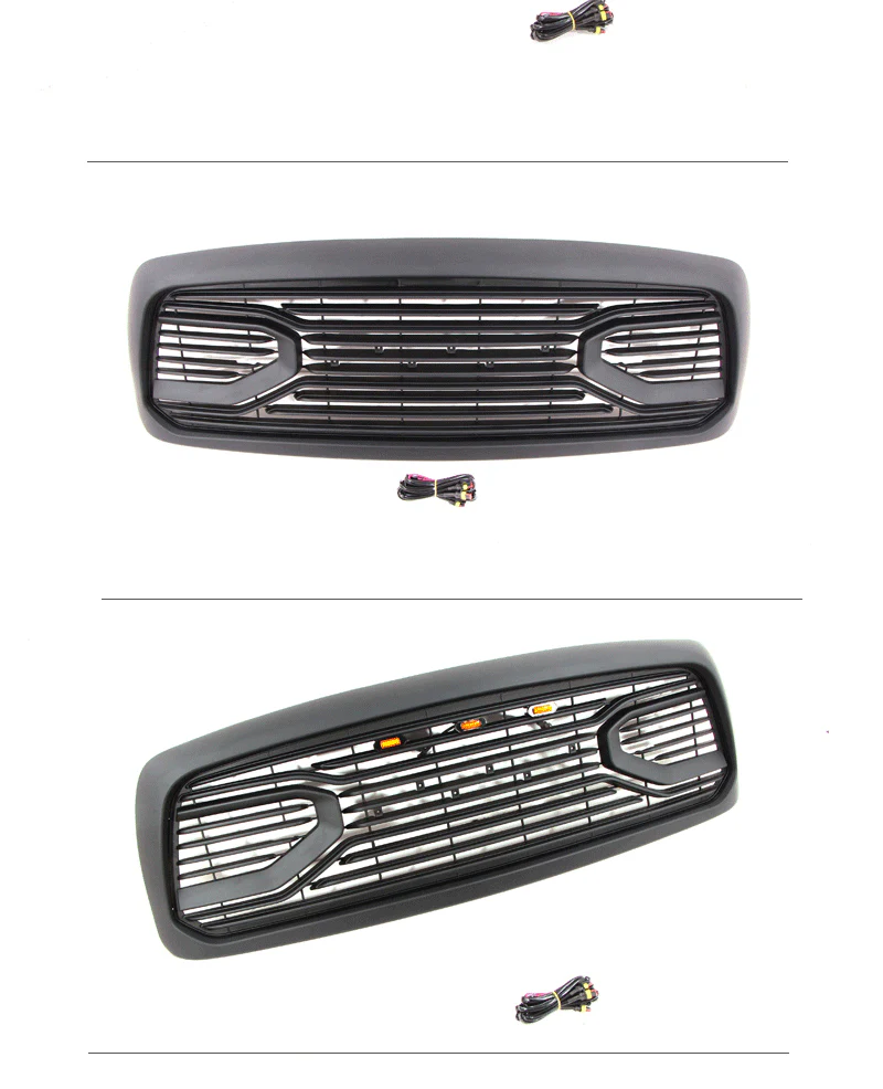 Front Bumper Upper Mesh Grille Middle Grids Matt Black for Dodge RAM 2002-2005 - Image 2