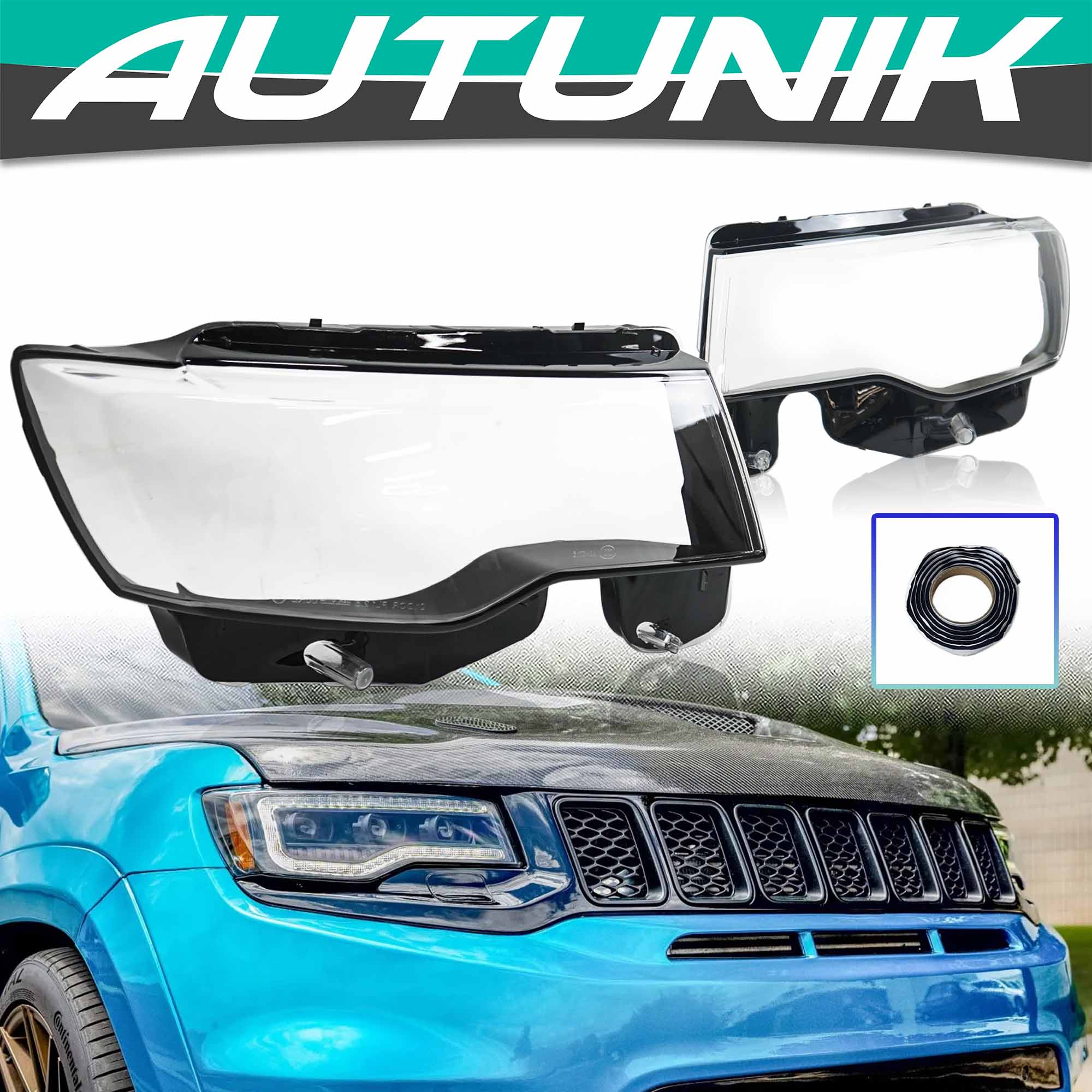 2pcs Front For Jeep Grand Cherokee 2014-2019 Left & Right Headlight Lens Cover Clear