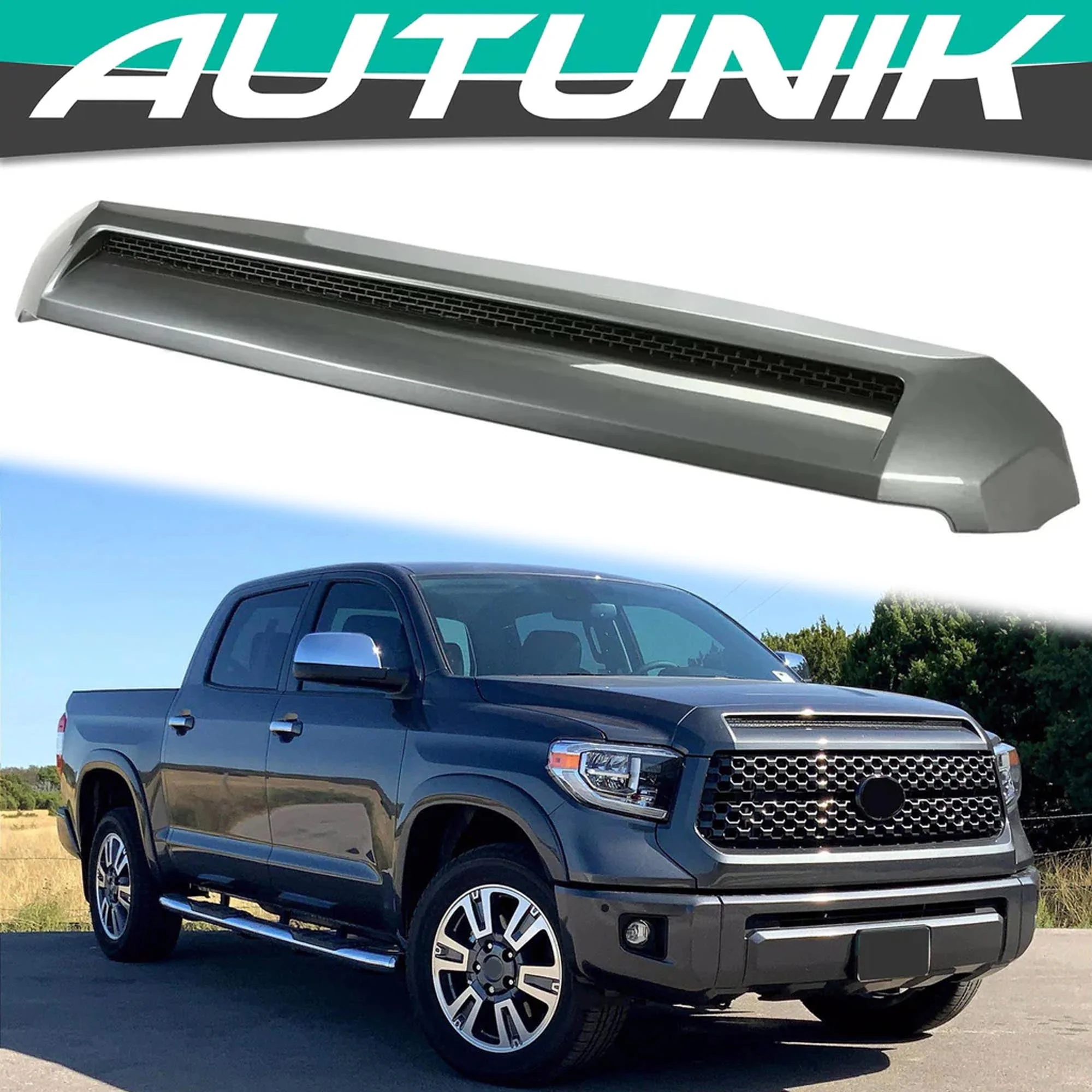 Front Gray Upper Hood Bulge Molding Grill For Toyota Tundra 2014-2021
