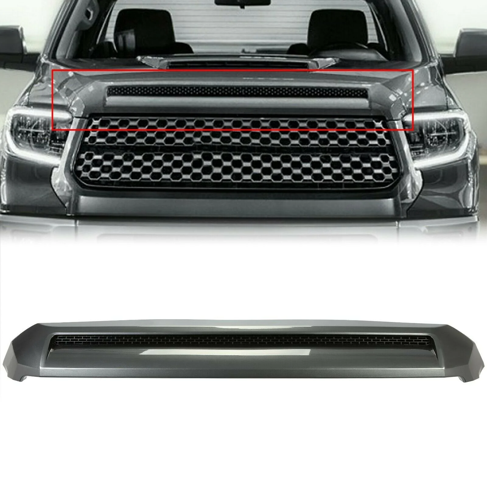 Front Gray Upper Hood Bulge Molding Grill For Toyota Tundra 2014-2021 - Image 3