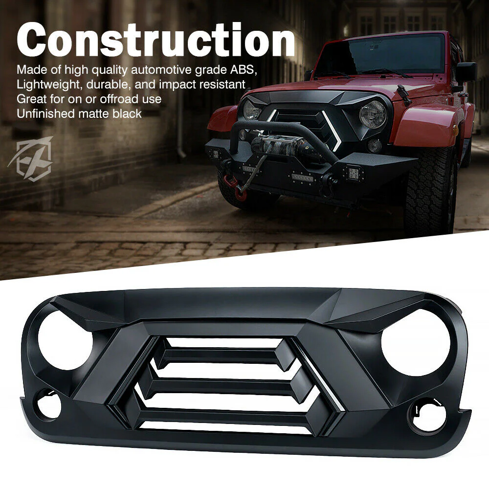 Front Bumper Grille Grill w/ LED Light for Jeep Wrangler JK 2007-2018 - Image 4