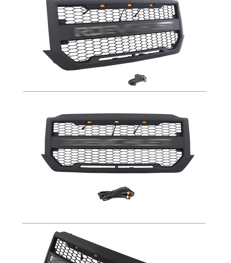 Front Grille Mesh Grill With Side Lights Black for Chevrolet Silverado 2016-2018 - Image 3