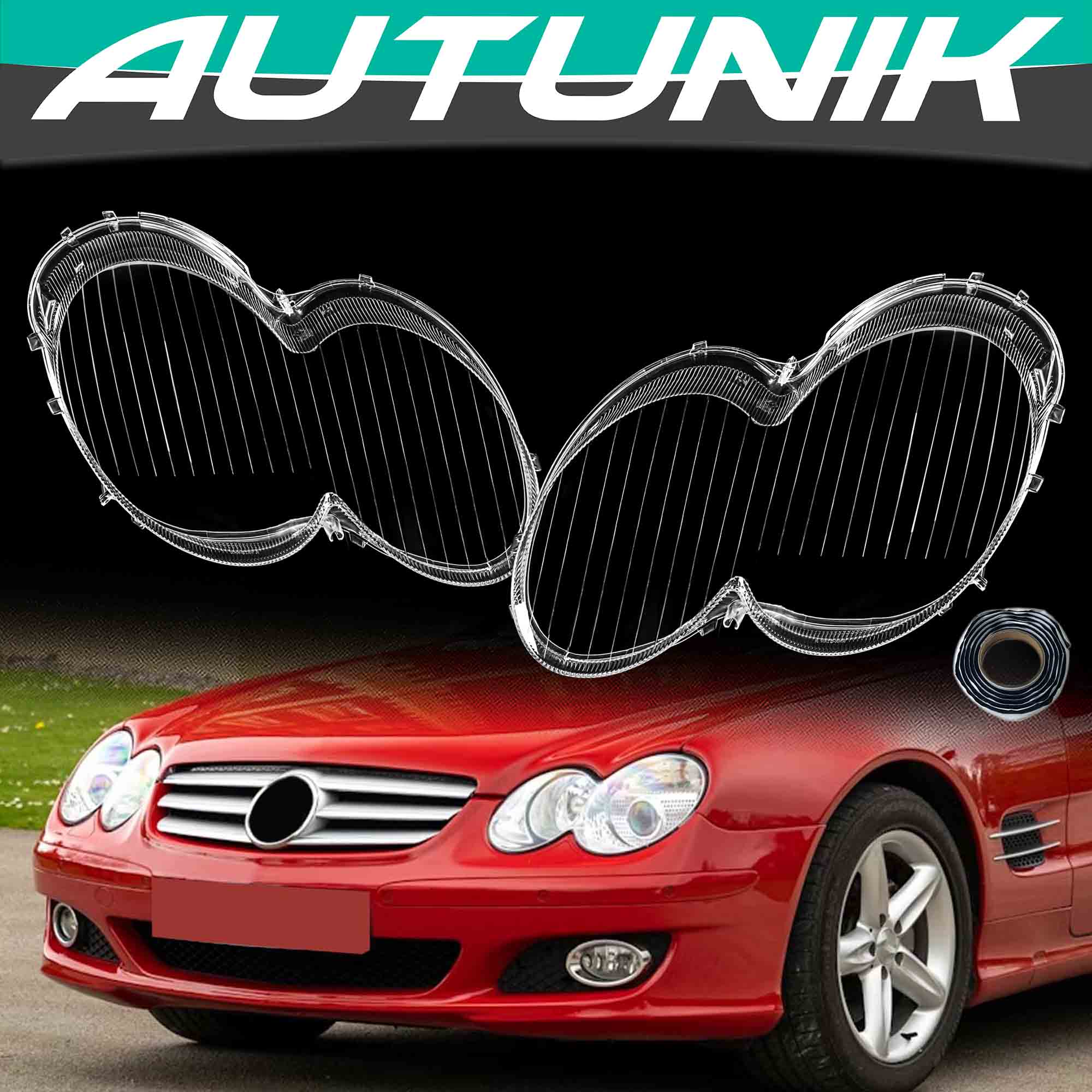Front Headlight Lens Cover With Sealant For Mercedes SL W230 2003-2008 L&R