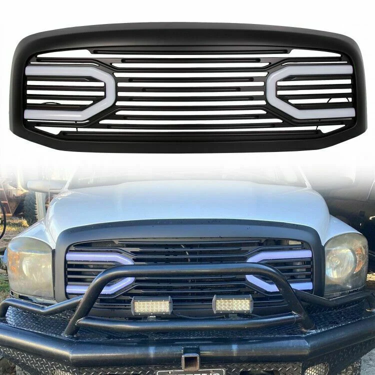 Black Front Hood Grill Bumper Grille Shell w/ LED Light for Dodge Ram 1500 2500 3500 2006-2009 - Image 5