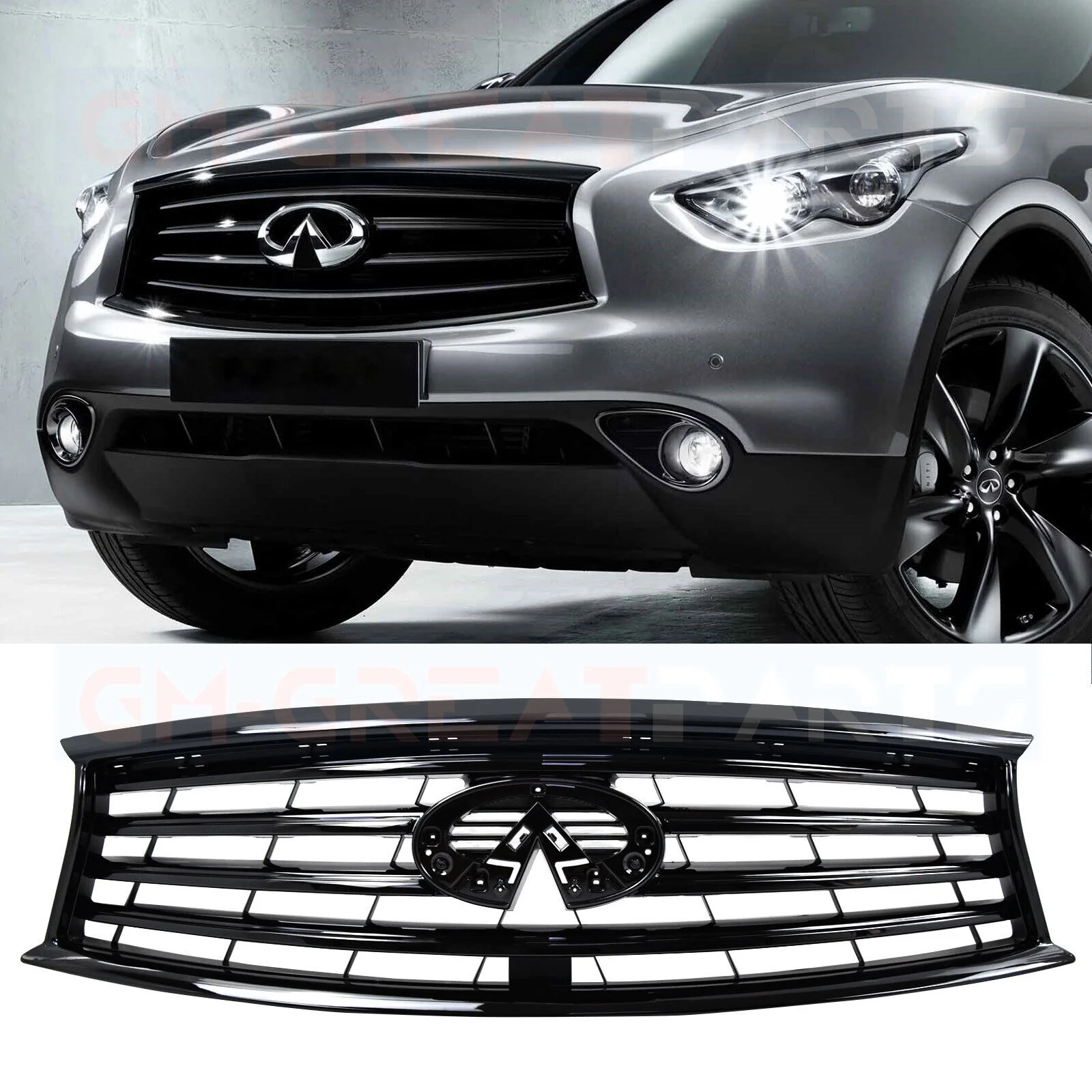 Front Upper Grille Gloss Black for 2014-2017 INFINITI QX70