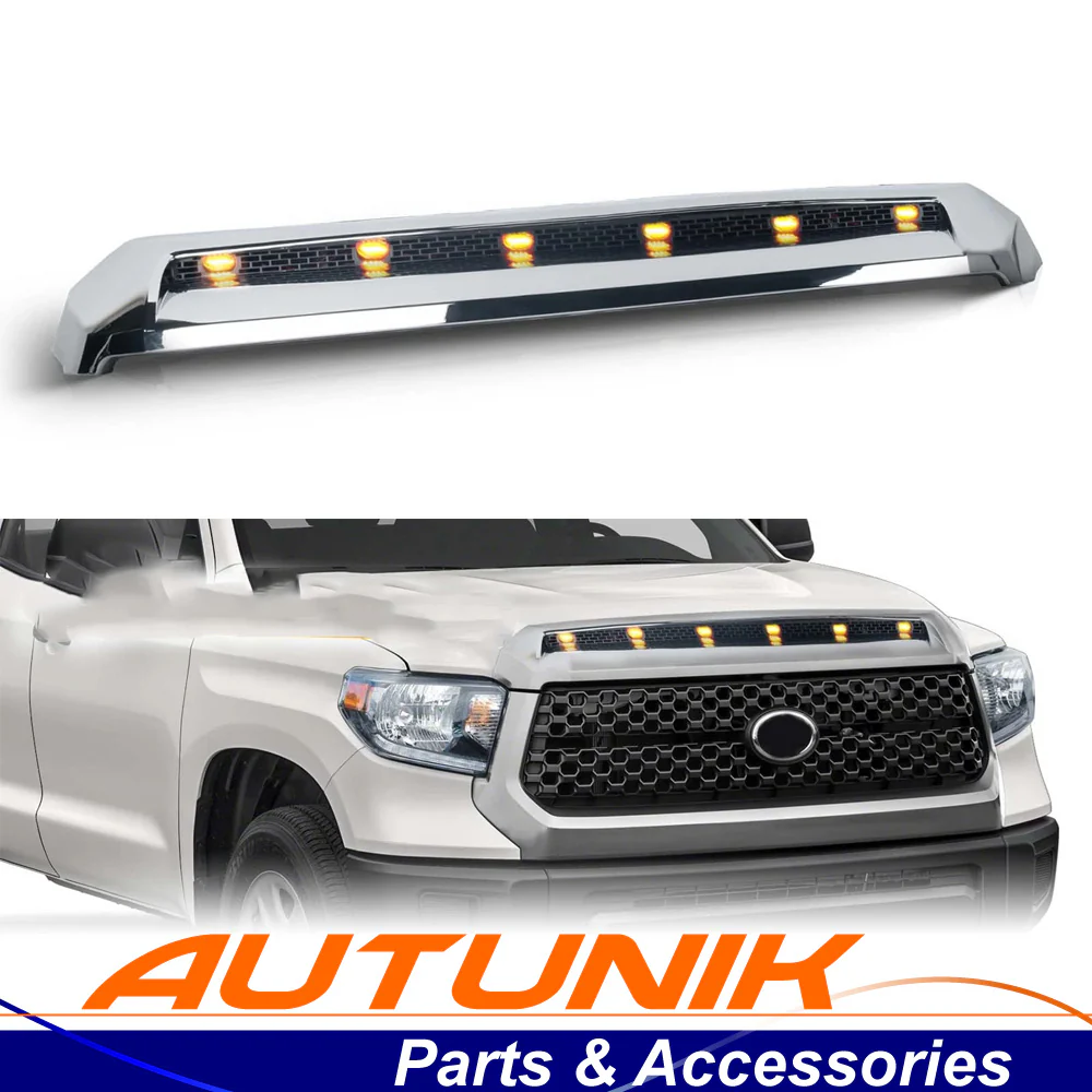Front Upper Grille Hood Scoop Fits Toyota Tundra 2014-2021 Chrome w/ LED Light
